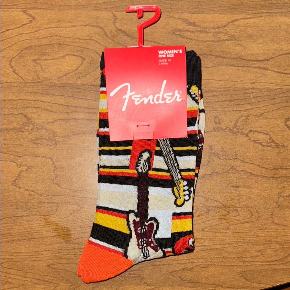 Fender Black and Red Casual Socks with Guitar Design
